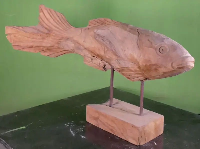 Product image 6 of the product “Carved fish wood on stand made from teak root pieces ”